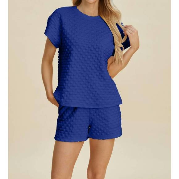 DOUBLE TAKE Tops - NEW DOUBLE TAKE sleek texture t-shirt and shorts set in royal blue